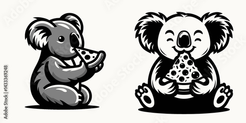 Koala eat pizza. Funny Animal Vector Clip art. Marsupial consume italian baked dough disc a bizarre diet for arboreal creature.