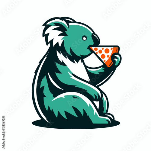 Koala eat pizza. Funny Animal Vector Clip art. Marsupial devouring flatbread a bizarre dietary habit strange food consumption.