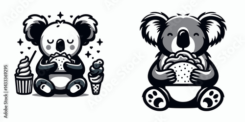 Koala eat taco. Funny Animal Vector Clip art. Arboreal marsupial consuming savory corn tortilla a delightful fauna cuisine.