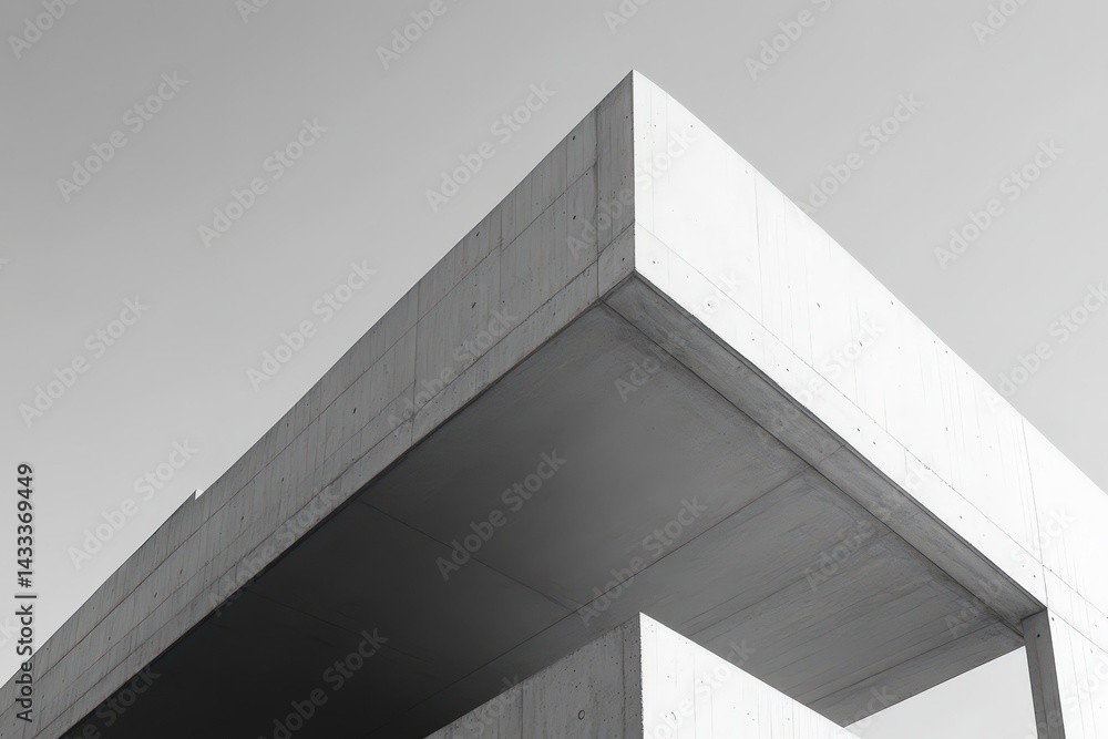 Fototapeta premium Modern concrete structure's architectural details in grayscale.