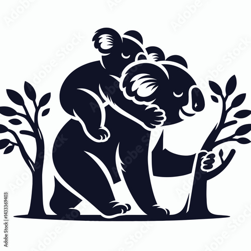 Koala Giving a piggyback ride. Funny Animal Vector Clip art. Australian marsupial offering carry on the back locomotion journey.