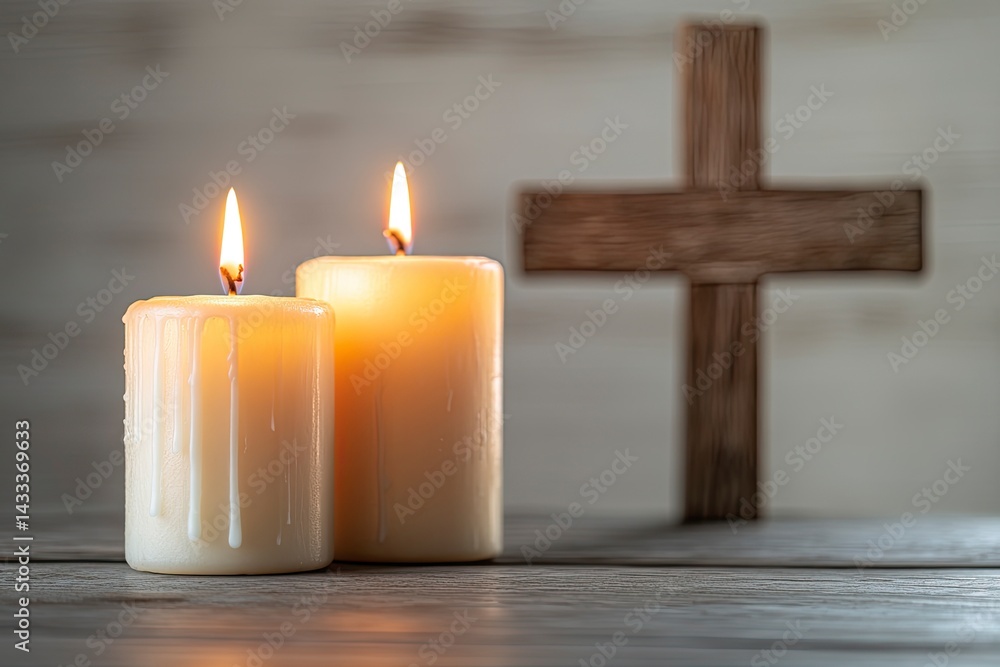 Candle and Wooden Cross Symbol Candle and Wooden Cross Symbol