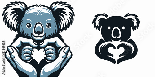Koala Making a heart shape with hands together. Funny Animal Vector Clip art. Adorable marsupial forming love symbol paw gesture kindness concept.