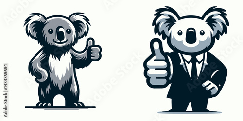 Koala making a thumb up gesture. Funny Animal Vector Clip art. Marsupial displaying approval attitude positive signal awesome feeling.