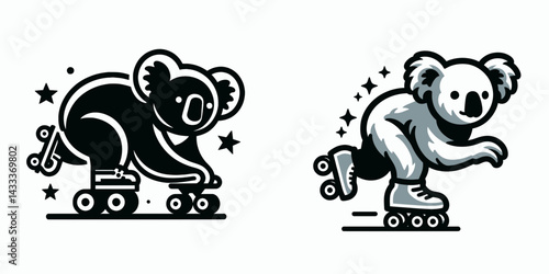 Koala play roller skate. Funny Animal Vector Clip art. Marsupial enjoys wheel activity a fuzzy critter having fun with quad footwear.