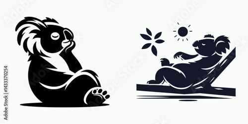 Koala sun bathing. Funny Animal Vector Clip art. Marsupial enjoying sunshine a furry arboreal mammal basking in the warmth.