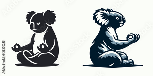 Koala sitting yoga poses. Funny Animal Vector Clip art. Australian bear lotus position asana posture exercise wellness.
