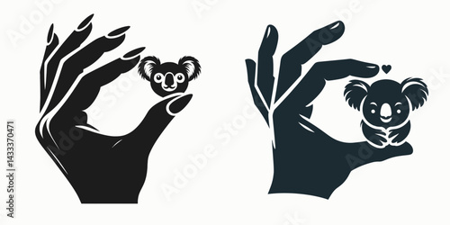 Koala with a hand making the mini heart sign fingers perfectly positioned. Funny Animal Vector Clip art. Marsupial using paw crafting small love gesture digits arranged ideal shape.