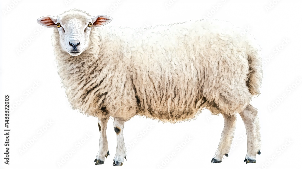 Soft Watercolor Fluffy Sheep - Unique and Charming Animal Portrait Soft Watercolor Fluffy Sheep - Unique and Charming Animal Portrait