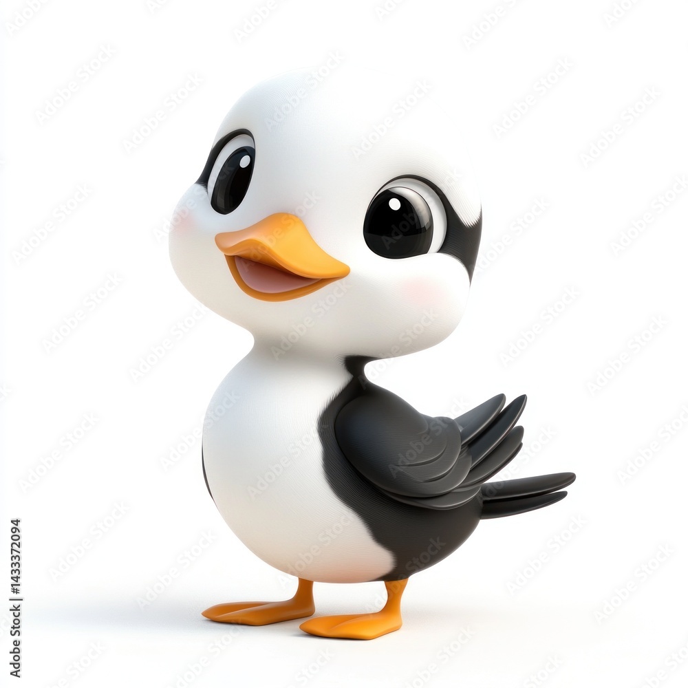 Obraz premium cute cartoon Long-tailed Duck character 3D render isolated on white background