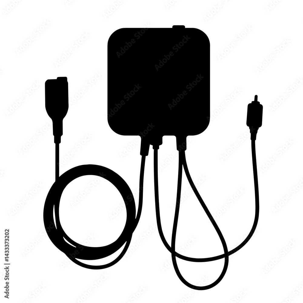 Fototapeta premium Silhouette of Portable ECG Device with Cables and Electrodes, Health Monitoring