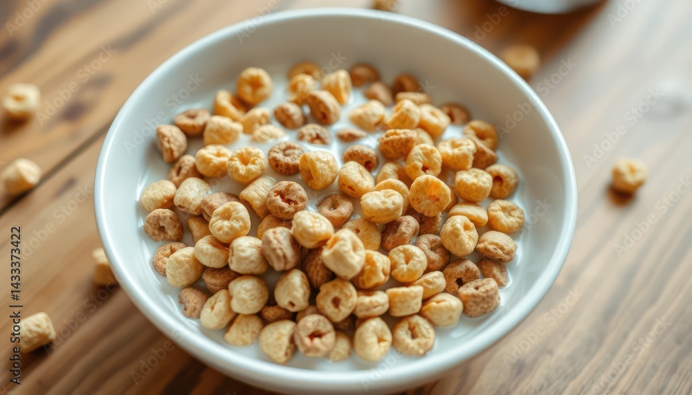Cereal in a bowl, milk Cereal in a bowl, milk