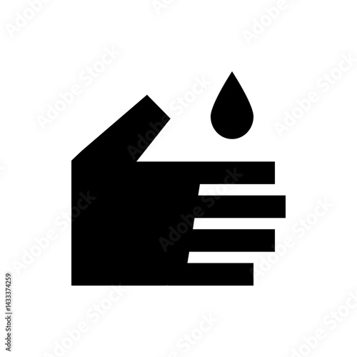 Stylized hand with horizontal lines and a droplet above it in a minimalist black and white design style image