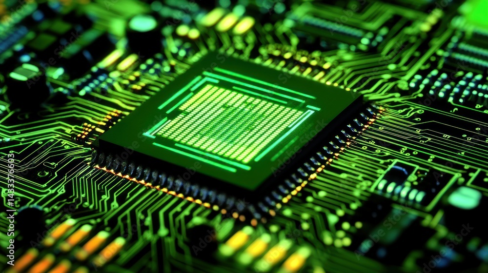 A close up image shows a central processing unit circuit A close up image shows a central processing unit circuit