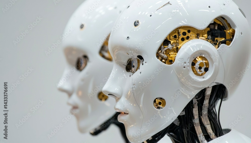 Naklejka premium Futuristic robotic heads, close-up