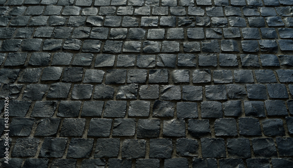 Paving stones in perspective, road from black square stone Paving stones in perspective, road from black square stone