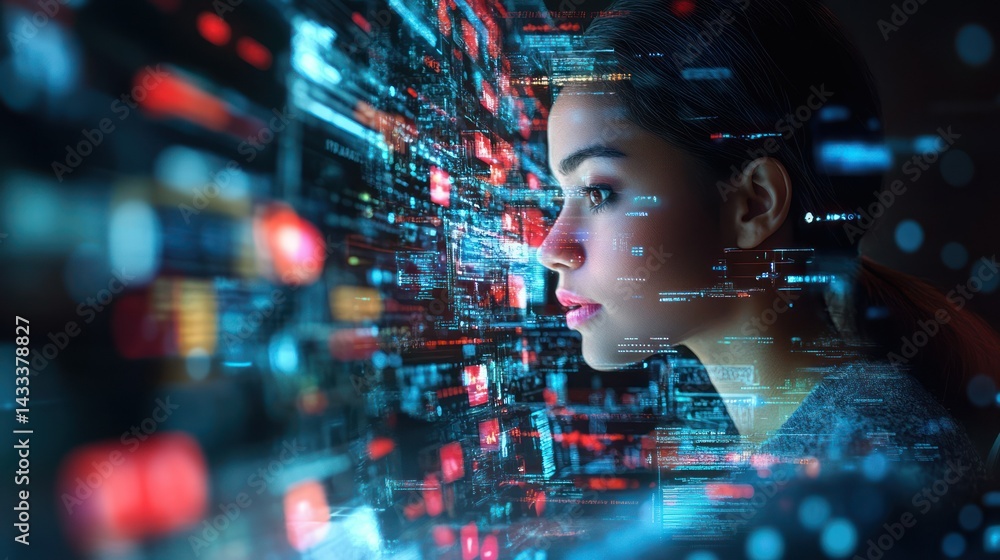 Indian cybersecurity specialist analyzing complex data visualization, contemplating solutions with intensity, innovation, insight. Indian cybersecurity specialist analyzing complex data visualization, contemplating solutions with intensity, innovation, insight.