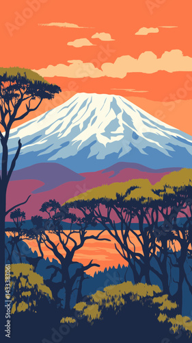 Retro Kilimanjaro Travel Poster: Vibrant African Landscape for Exotic Vacation Inspiration