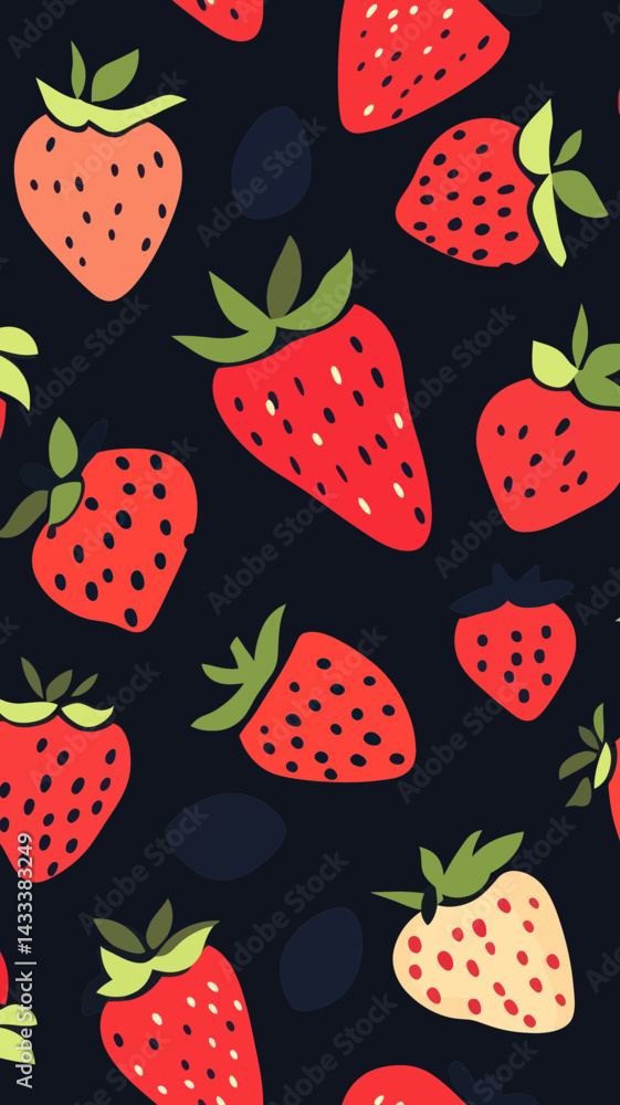 Vibrant Seamless Pattern of Strawberries on Dark Background for Fresh Summer Designs Vibrant Seamless Pattern of Strawberries on Dark Background for Fresh Summer Designs