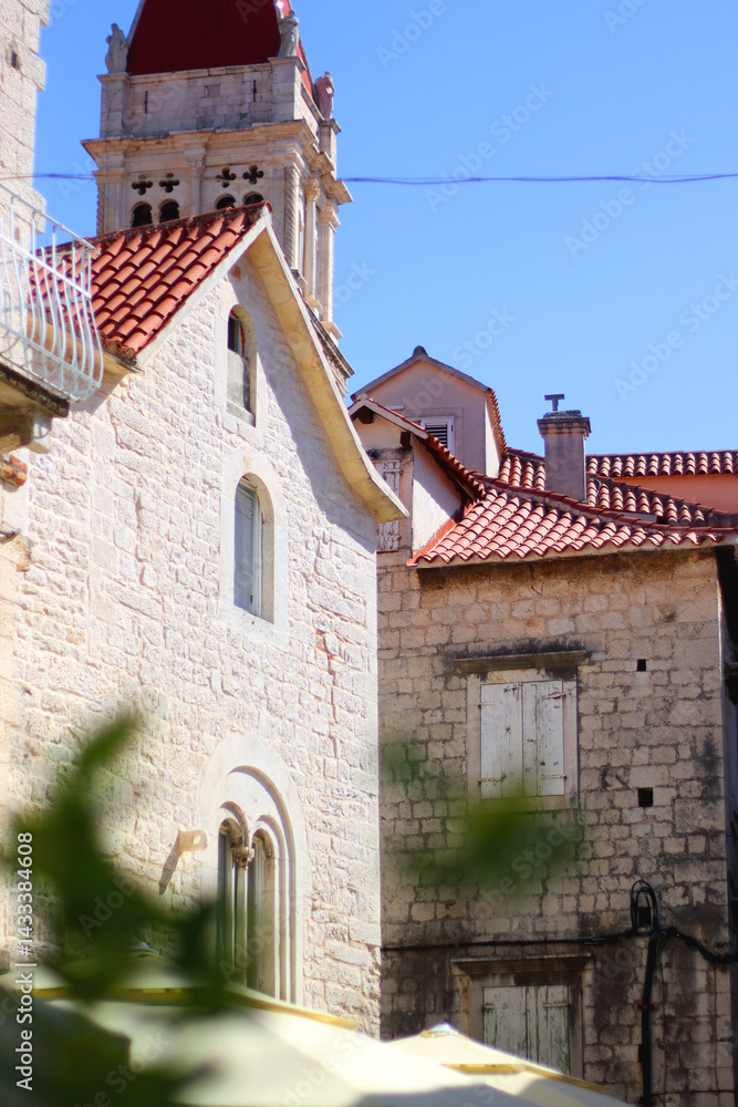 Traditional Mediterranean architectural details in Trogir, Croatia.