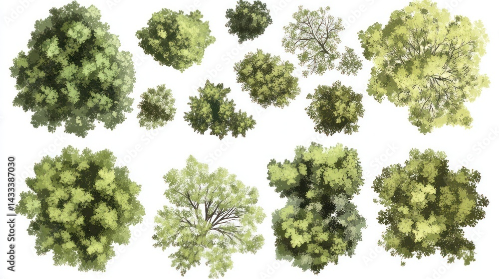 Obraz premium Aerial view of various treetops; landscape design
