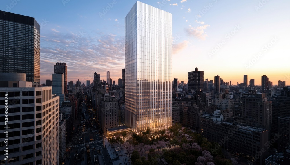 Obraz premium Modern skyscraper in urban setting