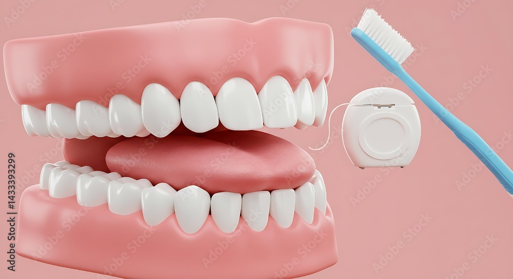 Obraz premium Oral Hygiene and Dental Health Concept – 3D Rendering of Tooth Care