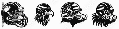 Beaver head with american football helmet. Sport lover graphic design. Rodent cranium donned in gridiron tackle headgear a sporting mascot look.