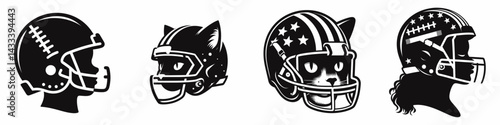 black boy head with american football helmet. Sport lover graphic design. Young african male visage wearing gridiron protective headgear youth athletics.