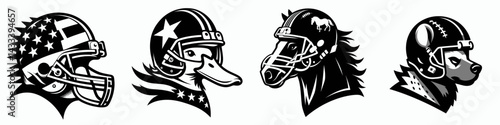 Dinosaur head with american football helmet. Sport lover graphic design. Prehistoric reptile cranium wearing gridiron protective headgear for.
