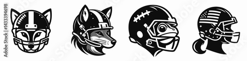 Fox head with american football helmet. Sport lover graphic design. Canine visage gridiron safeguard protection gear for autumn action.