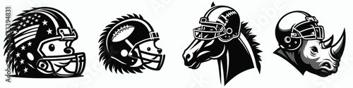 Hedgehog head with american football helmet. Sport lover graphic design. Spiny mammal cranium wearing gridiron tackle headgear for protection.