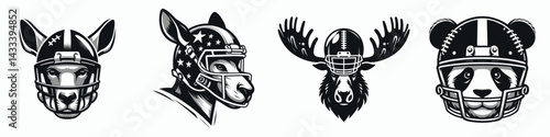 Kangaroo head with american football helmet. Sport lover graphic design. Marsupial cranium inside gridiron protective gear for sportive concept.