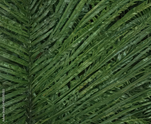 Intricate green palm leaf texture, vibrant veins , environment, natural