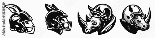 Rabbit head with american football helmet. Sport lover graphic design. Bunny cranium in gridiron headgear a sporting hare mascot protection.