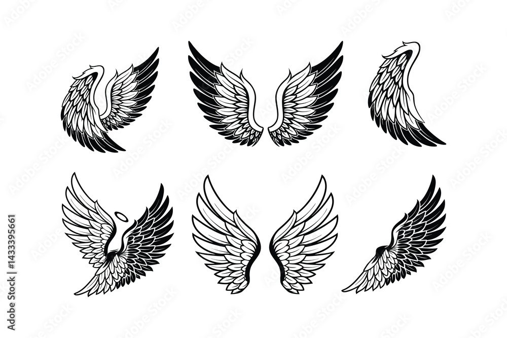 Fototapeta premium Intricate Black and White Eagle Illustration with Outstretched Wings