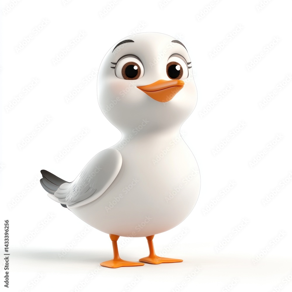 cute cartoon Mediterranean Gull character 3D render isolated on white background cute cartoon Mediterranean Gull character 3D render isolated on white background