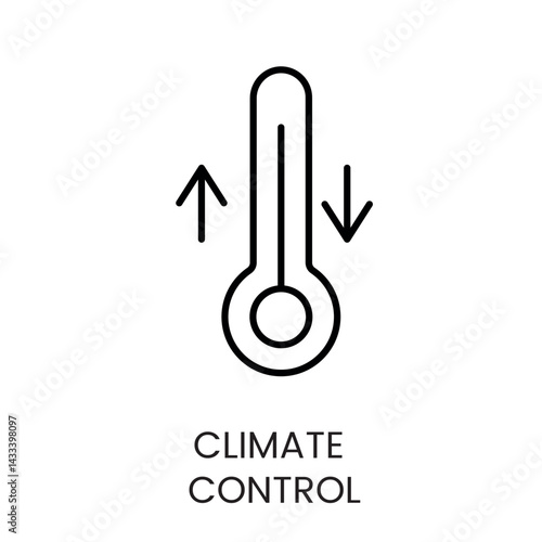 Climate control icon with thermometer arrows representing temperature regulation in bedding ideal for comfort focused sleep product branding line icon in vector with editable stroke