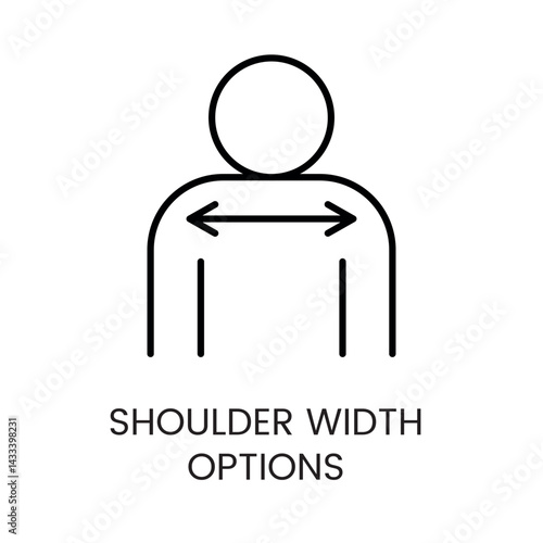 Icon of person with shoulder width arrows used for customized pillow fitting comfort measurement and ergonomic product design line icon in vector with editable stroke