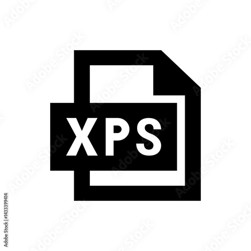 Black and white xps file format icon with a folded corner indicating a document or file type symbol use