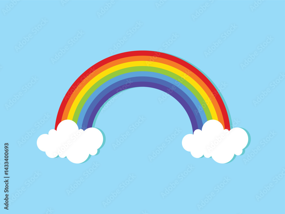 Rainbow icon. Clouds and rainbow icon vector style design. Rainbow icon isolated on blue sky background. Rainbow icon. Clouds and rainbow icon vector style design. Rainbow icon isolated on blue sky background.