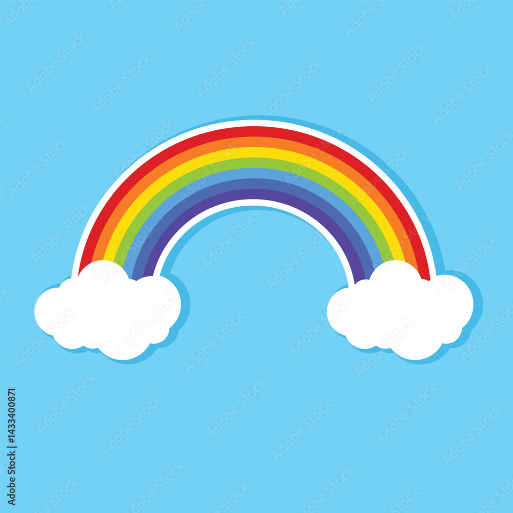 Rainbow icon. Clouds and rainbow icon vector style design. Rainbow icon isolated on blue sky background. Rainbow icon. Clouds and rainbow icon vector style design. Rainbow icon isolated on blue sky background.