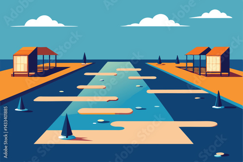 schoolyard puddles with scattered chalk drawings .eps
