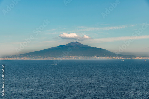 Wallpaper Mural Panoramic view over Bay of Naples with in distance Mount Vesuvius a somma–stratovolcano in Campania, Italy east of Naples and a short distance from shore and single white cloud hanging over volcano Torontodigital.ca