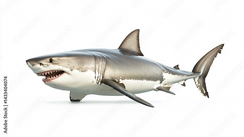 Fototapeta premium Majestic Great White Shark Showing Open Mouth and Sharp Teeth
