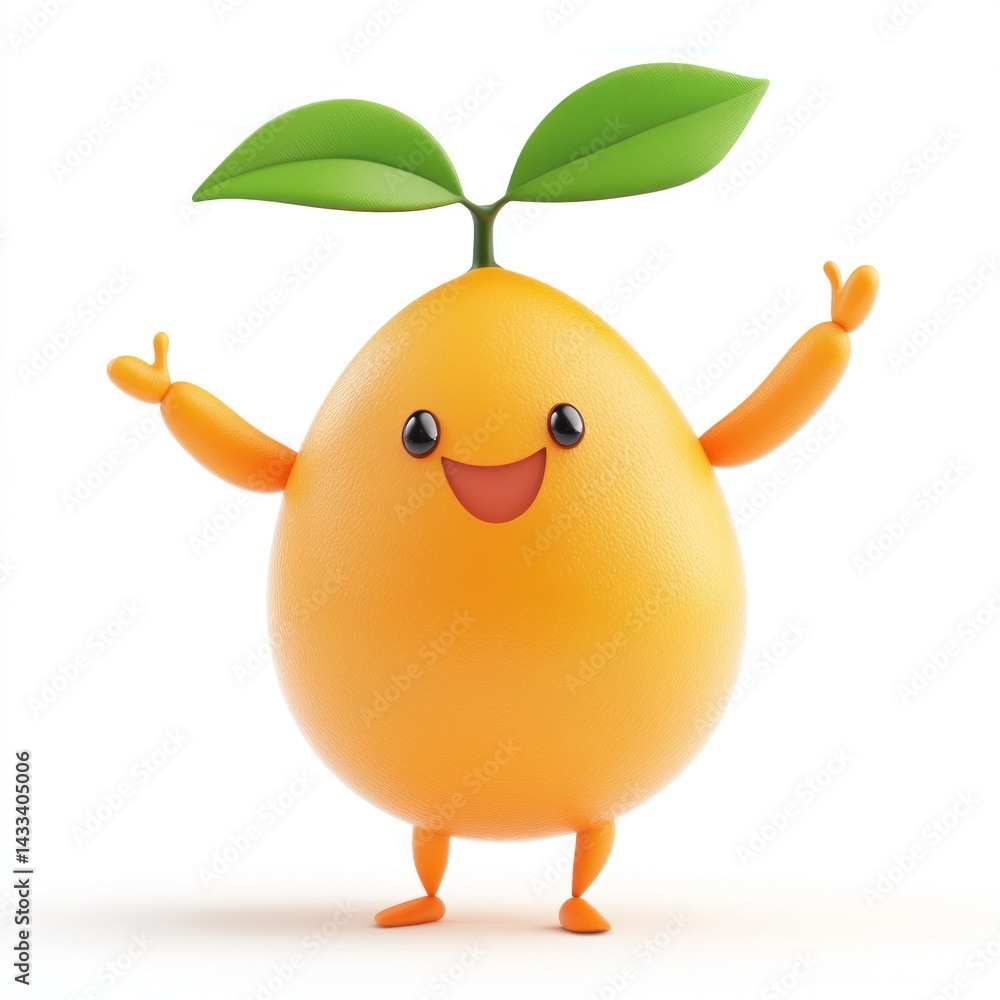 cute cartoon naranjilla fruit character isolated 3D render on white background cute cartoon naranjilla fruit character isolated 3D render on white background