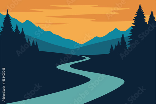 shallow stream rushing through forest trail .eps
