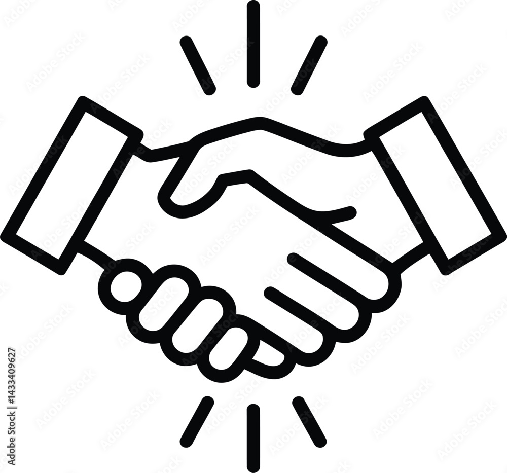 Fototapeta premium Handshake Icon Black and White Minimal Design Symbolizing Partnership, Cooperation, and Business Deal
