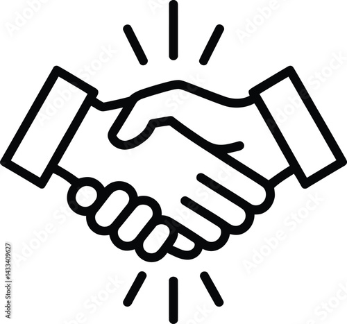 Handshake Icon Black and White Minimal Design Symbolizing Partnership, Cooperation, and Business Deal