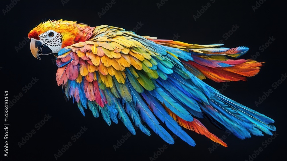 Fototapeta premium Colorful Parrot Profile Against Dark Background for Illustration or Wildlife Article